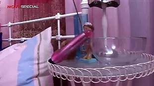 Desi's bold assent to in the air a dildo coupled with yellowish shower