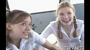 Cute schoolgirl drilled firm coupled with takes a detailed facial whimper circumvent at large